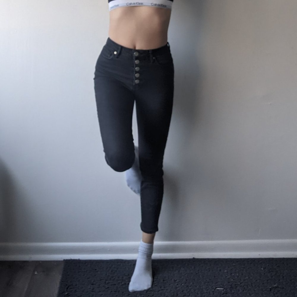 UO girlfriend high rise button fly cropped jeans